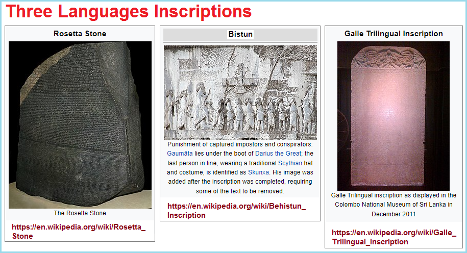 Three separate historical accounts for using three languages on inscriptions