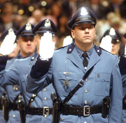 Photograph of police recruits taking the oath of honor