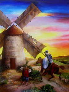 Don Quixote fighting a windmill (19K)