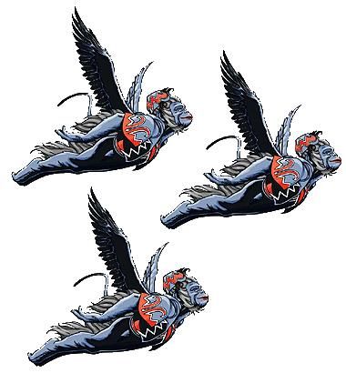 Three flying monkees
