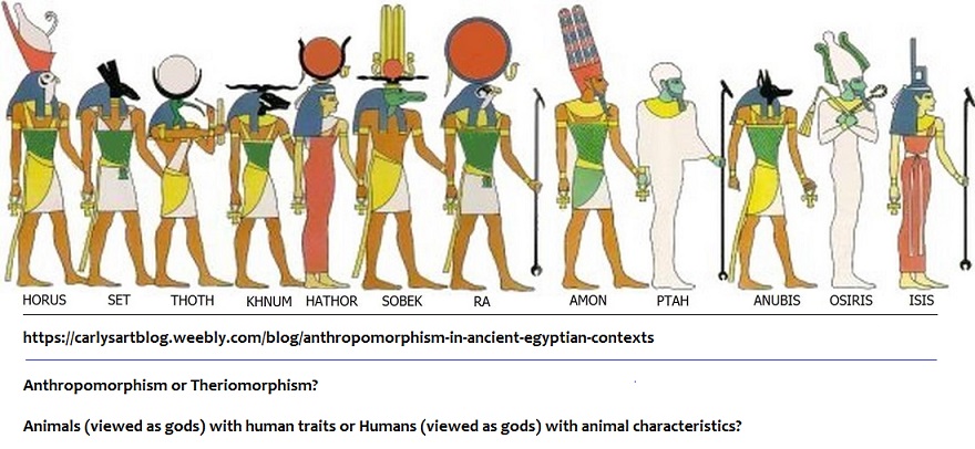 Ancient Egyptian gods with animal heads and human male bodies