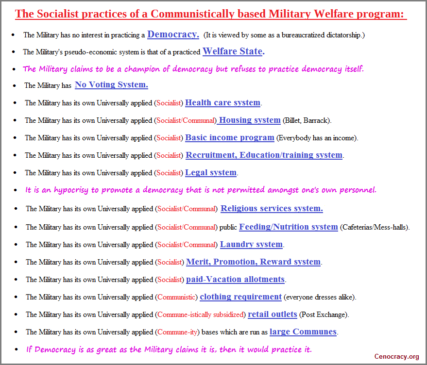 Military benefits list in an image format.