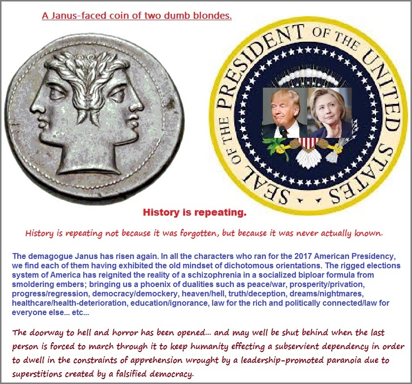 Janus-faced coin of the American Government