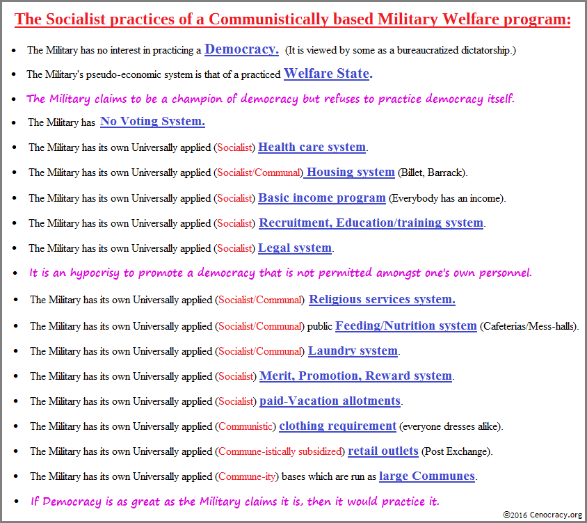 The Military denoted as a Communist-Socialism Welfare State