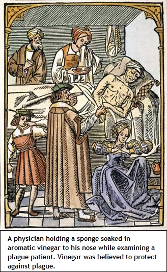 Physician examining plague victim 